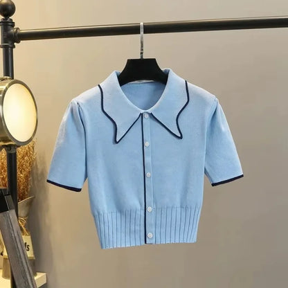 Maglione Donna Vintage con Bottoni e Colletto Oversize