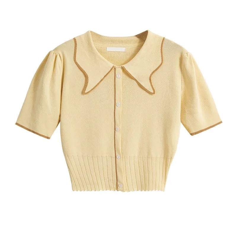 Maglione Donna Vintage con Bottoni e Colletto Oversize