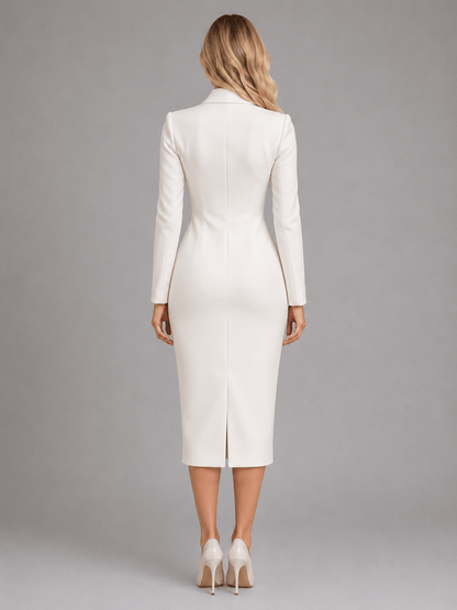 Abito Blazer Donna Midi Sartoriale con Revers e Bottoni