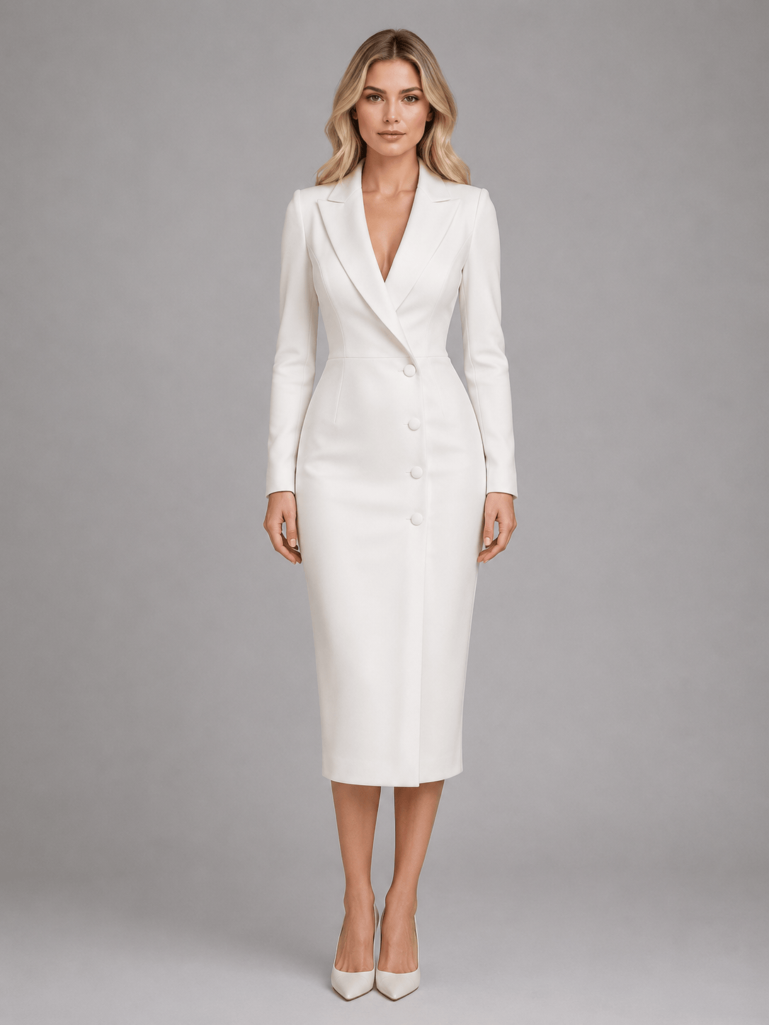 Abito Blazer Donna Midi Sartoriale con Revers e Bottoni