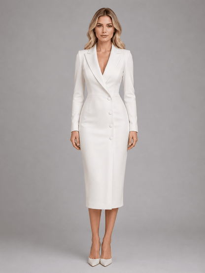 Abito Blazer Donna Midi Sartoriale con Revers e Bottoni