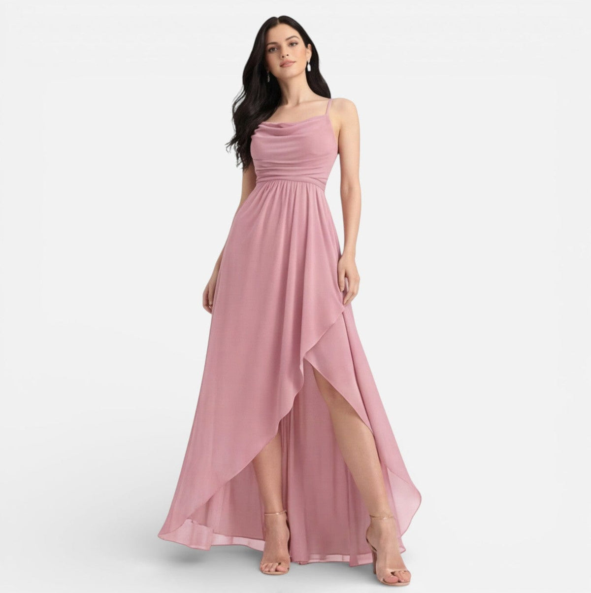 Abito Damigella Rosa da Matrimonio in Chiffon Fluido