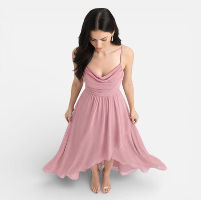 Abito Damigella Rosa da Matrimonio in Chiffon Fluido