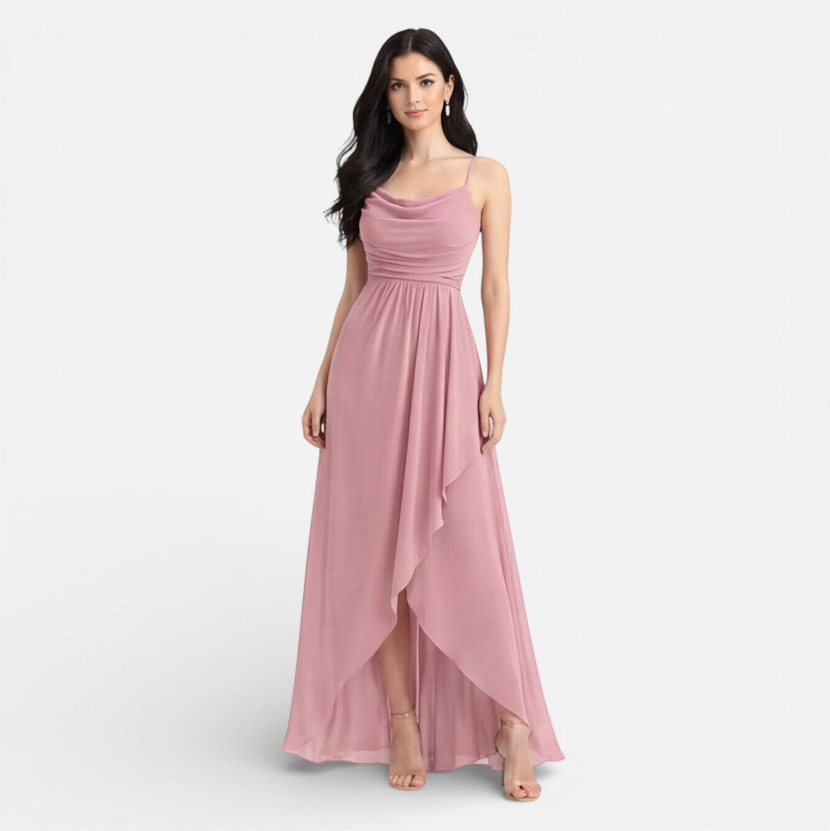 Abito Damigella Rosa da Matrimonio in Chiffon Fluido
