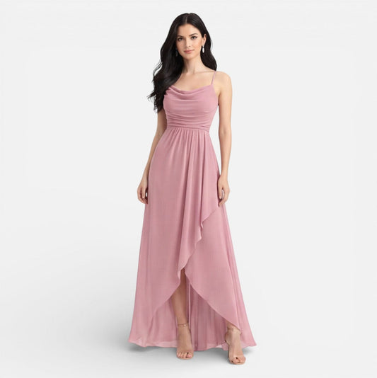 Abito Damigella Rosa da Matrimonio in Chiffon Fluido