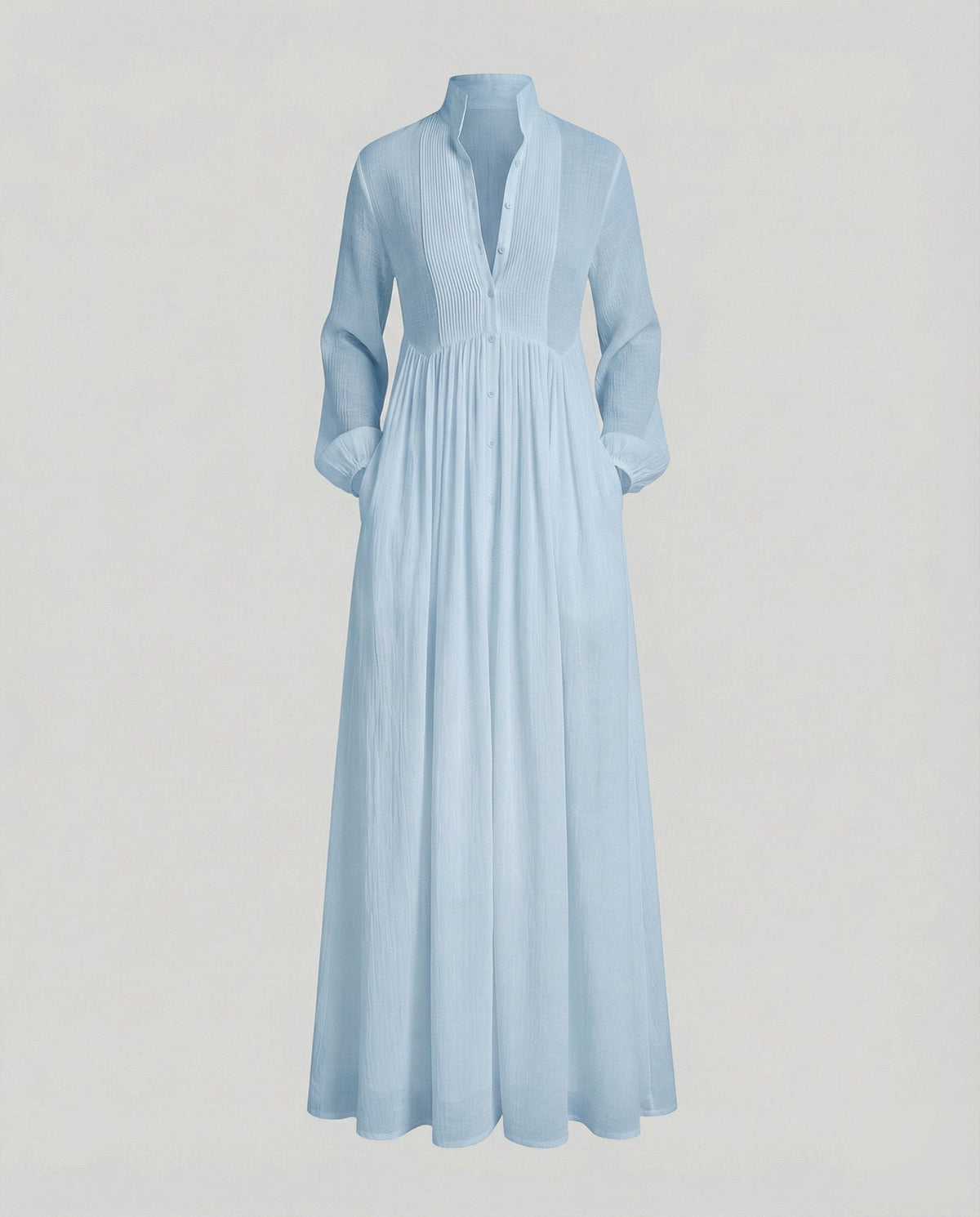 Abito Chemisier Lungo Donna con Bottoni e Tasche