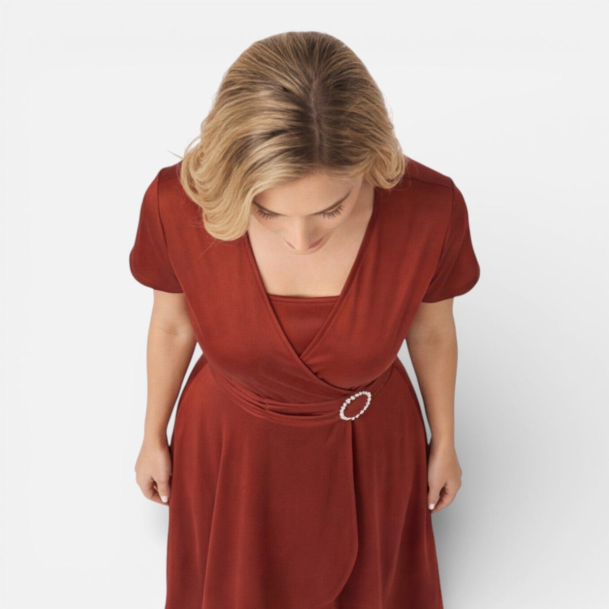 Abito a Portafoglio Donna da Cerimonia con Scollo a V e Vita Alta