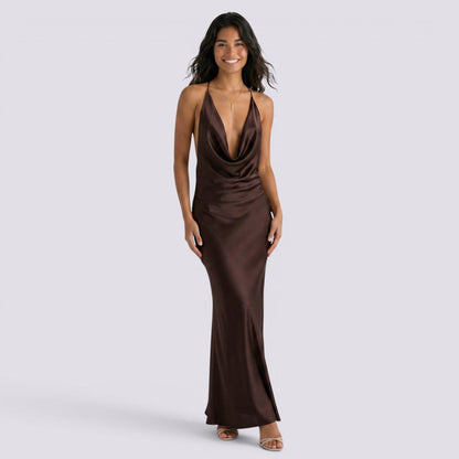 Abito da Sera Donna in Raso con Scollo Halter e Linea Femminile
