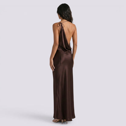 Abito da Sera Donna in Raso con Scollo Halter e Linea Femminile