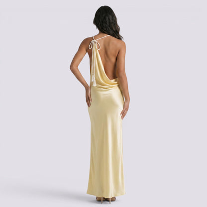 Abito da Sera Donna in Raso con Scollo Halter e Linea Femminile