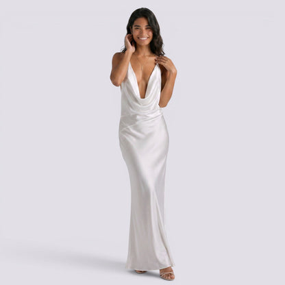Abito da Sera Donna in Raso con Scollo Halter e Linea Femminile