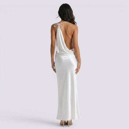 Abito da Sera Donna in Raso con Scollo Halter e Linea Femminile