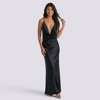 Abito da Sera Donna in Raso con Scollo Halter e Linea Femminile