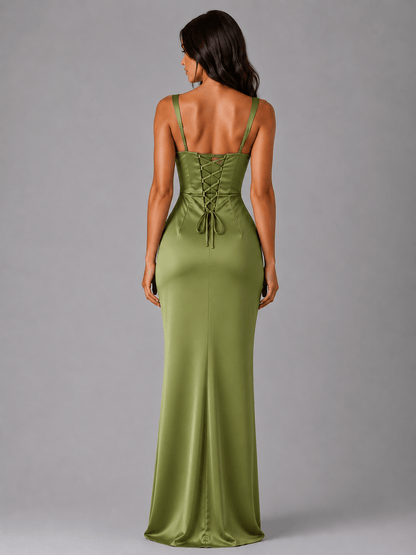 Abito Lungo Donna Elegante in Raso, Spalline Sottili