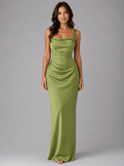 Abito Lungo Donna Elegante in Raso, Spalline Sottili