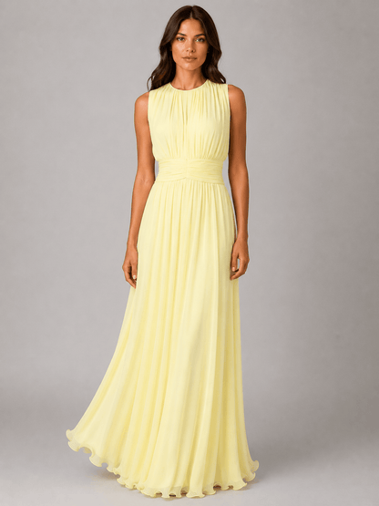 Abito Lungo in Chiffon Fluido con Collo Alto