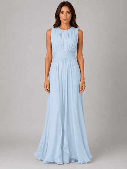 Abito Lungo in Chiffon Fluido con Collo Alto