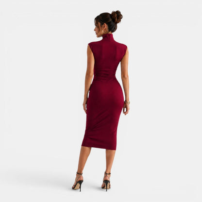 Abito Midi Donna Plissettato in Maglia Stretch da Cerimonia