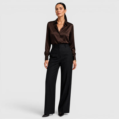Blusa Donna in Raso Elegante a Maniche Lunghe