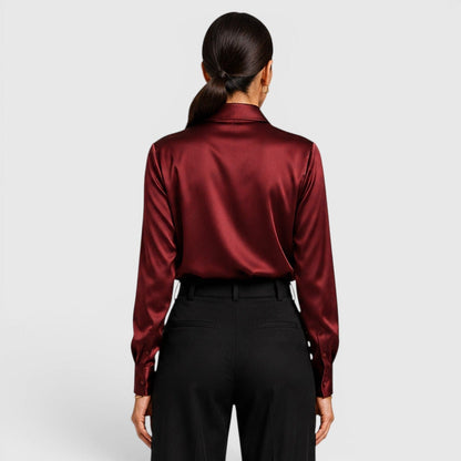 Blusa Donna in Raso Elegante a Maniche Lunghe