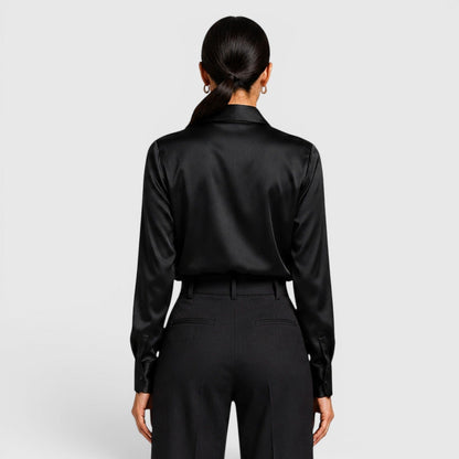 Blusa Donna in Raso Elegante a Maniche Lunghe