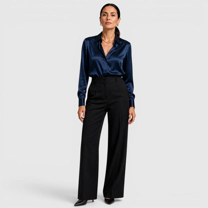 Blusa Donna in Raso Elegante a Maniche Lunghe