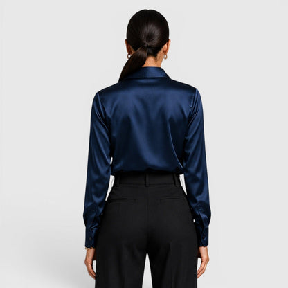 Blusa Donna in Raso Elegante a Maniche Lunghe