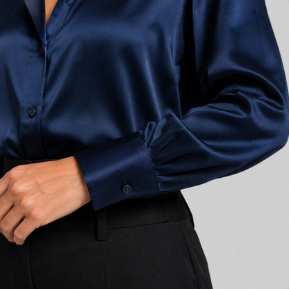 Blusa Donna in Raso Elegante a Maniche Lunghe