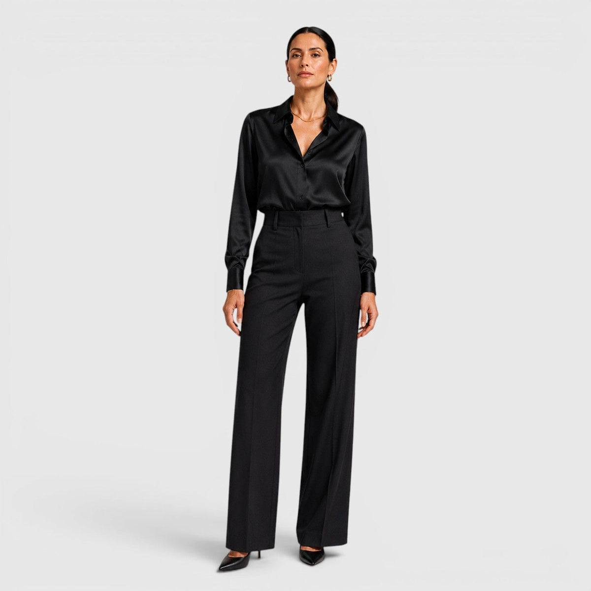 Blusa Donna in Raso Elegante a Maniche Lunghe