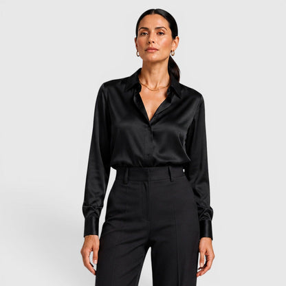 Blusa Donna in Raso Elegante a Maniche Lunghe