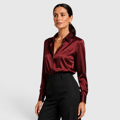 Blusa Donna in Raso Elegante a Maniche Lunghe