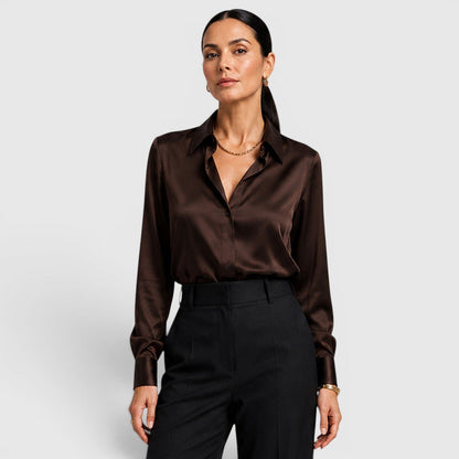 Blusa Donna in Raso Elegante a Maniche Lunghe