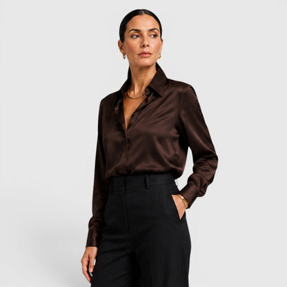 Blusa Donna in Raso Elegante a Maniche Lunghe