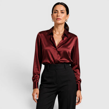 Blusa Donna in Raso Elegante a Maniche Lunghe