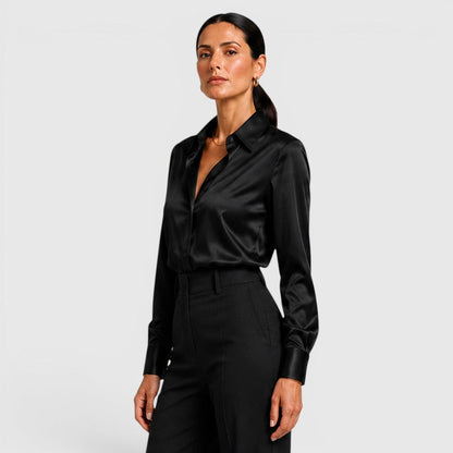 Blusa Donna in Raso Elegante a Maniche Lunghe
