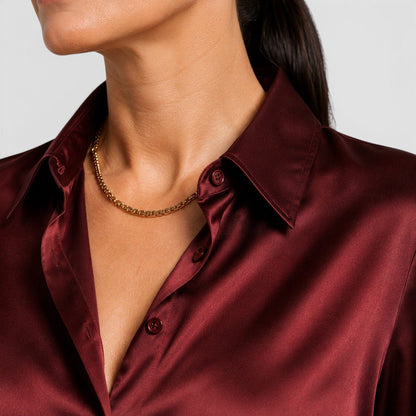 Blusa Donna in Raso Elegante a Maniche Lunghe