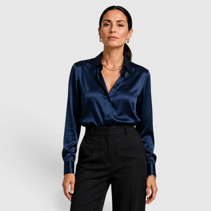 Blusa Donna in Raso Elegante a Maniche Lunghe