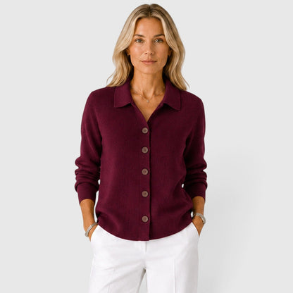 Cardigan Donna Autunnale Classico Maglia Colletto Bottoni