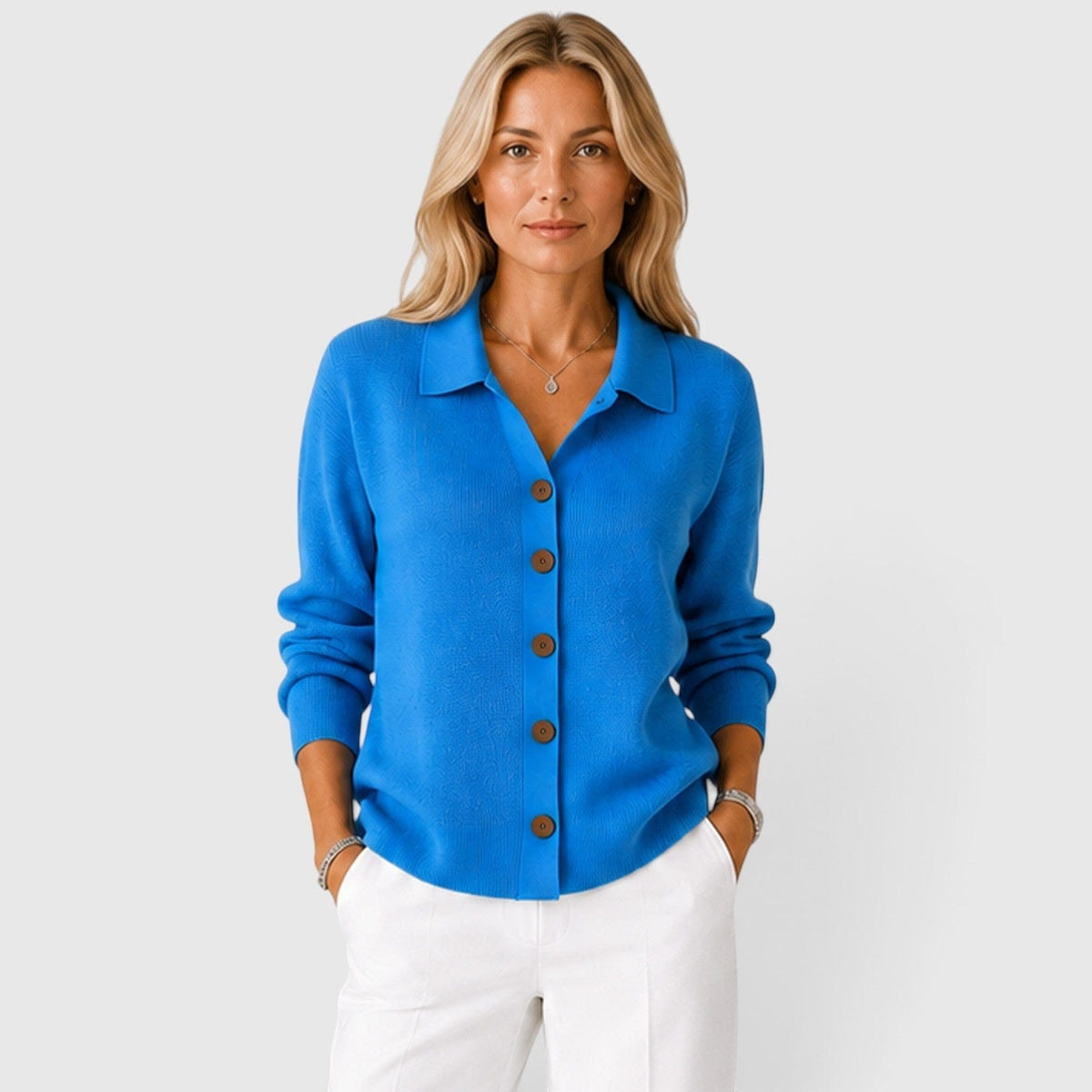 Cardigan Donna Autunnale Classico Maglia Colletto Bottoni