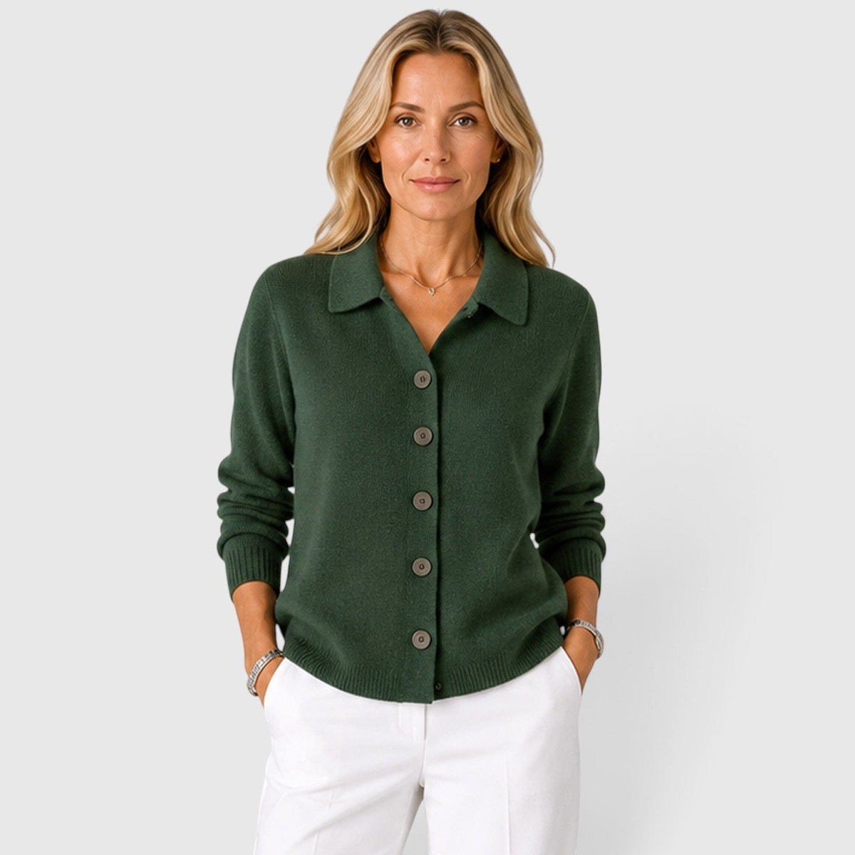 Cardigan Donna Autunnale Classico Maglia Colletto Bottoni