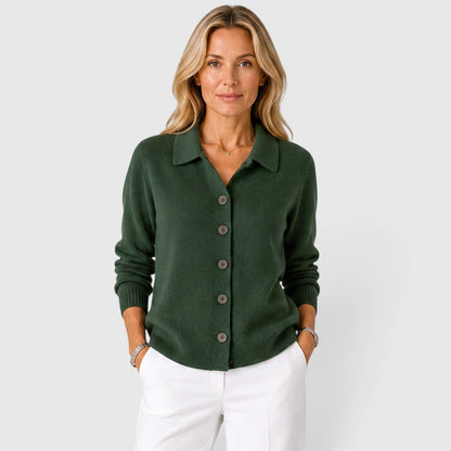 Cardigan Donna Autunnale Classico Maglia Colletto Bottoni