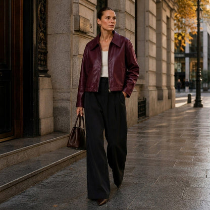 Giacca Donna Effetto Pelle | Zip Frontale, Tasche Ampie e Linea Comoda