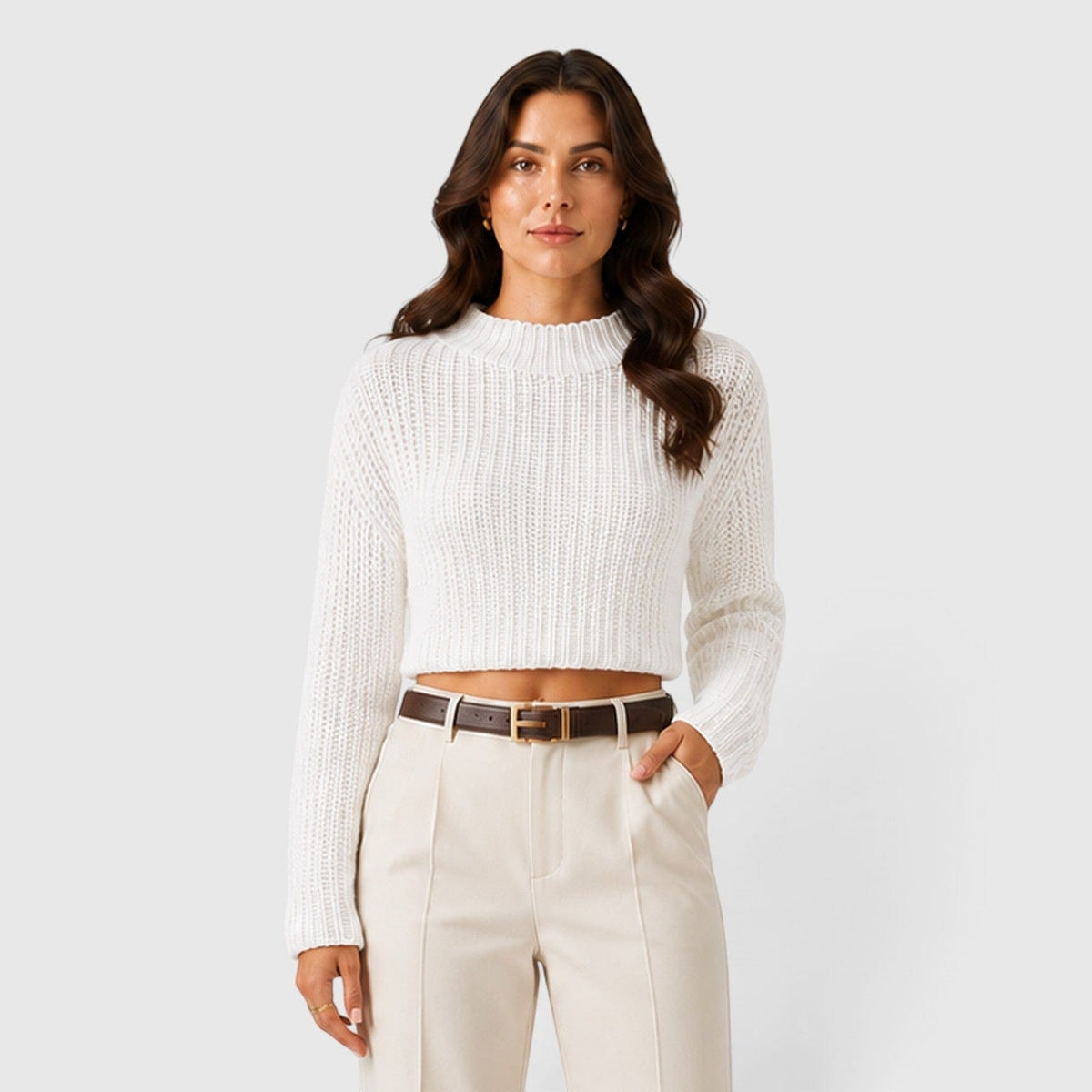 Maglione Corto Donna Elegante con Mezzo Collo Alto