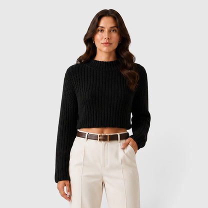 Maglione Corto Donna Elegante con Mezzo Collo Alto