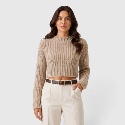 Maglione Corto Donna Elegante con Mezzo Collo Alto
