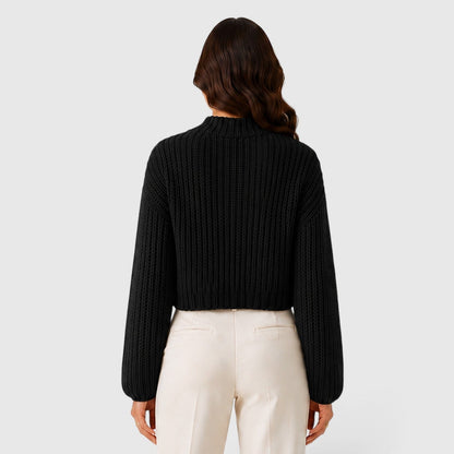 Maglione Corto Donna Elegante con Mezzo Collo Alto