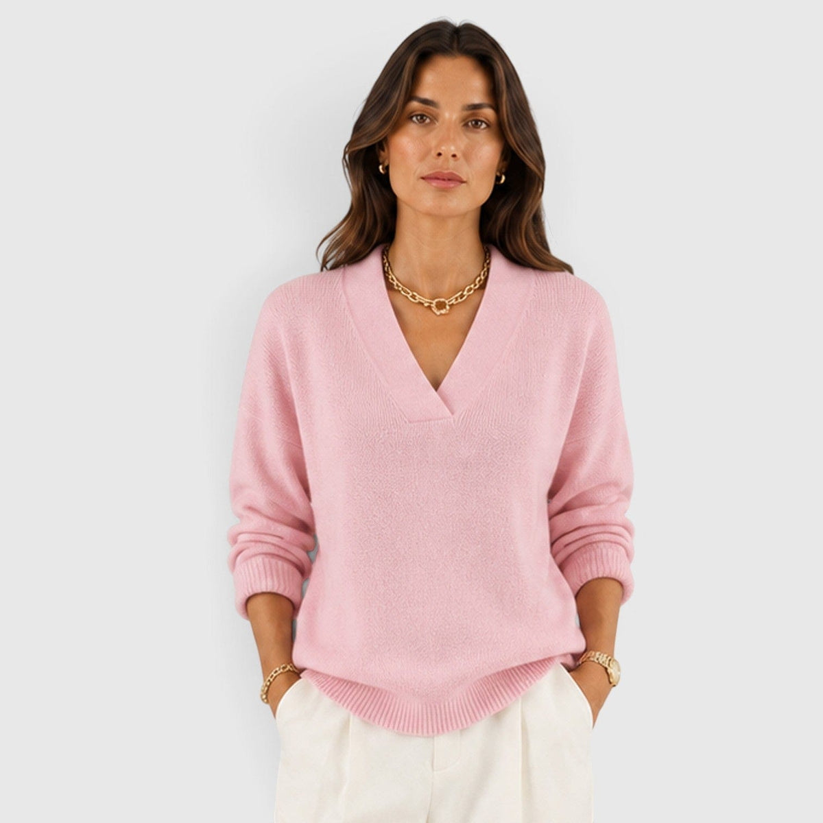 Maglione donna con scollo a V in maglia morbida