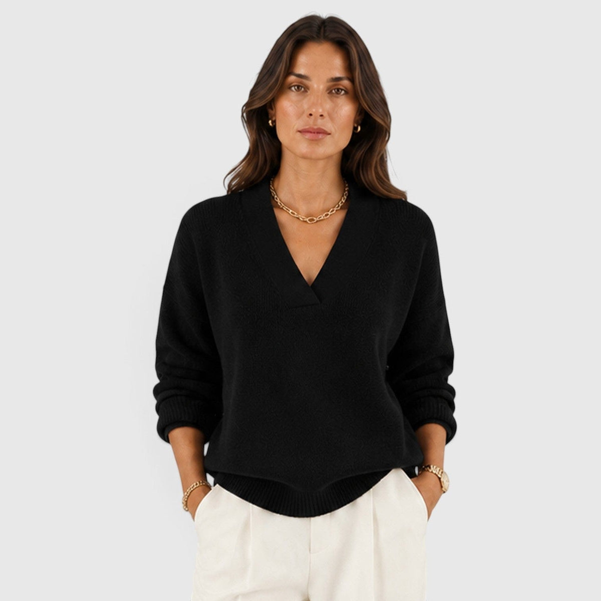 Maglione donna con scollo a V in maglia morbida