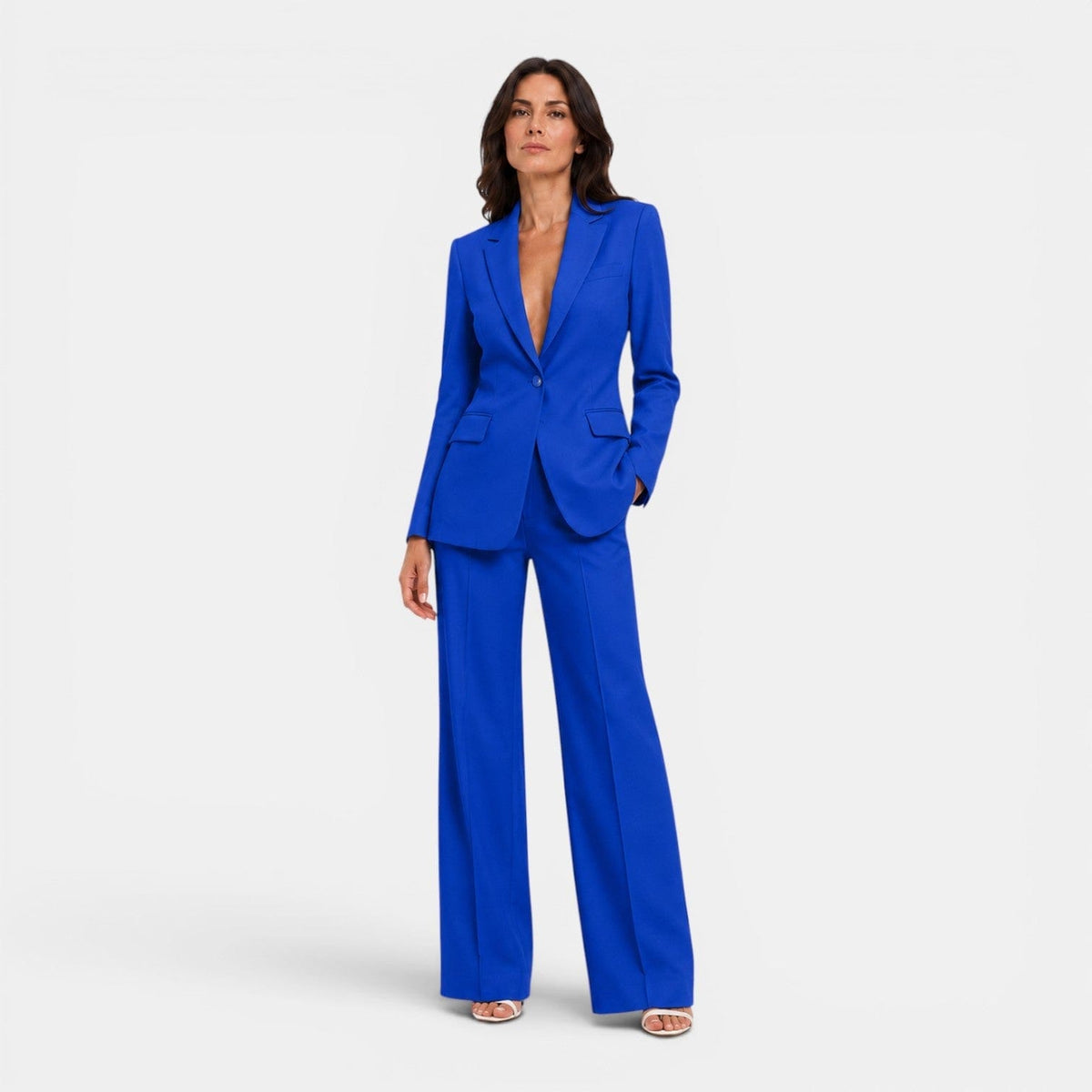 Tailleur Donna con Blazer e Pantaloni Larghi da Ufficio