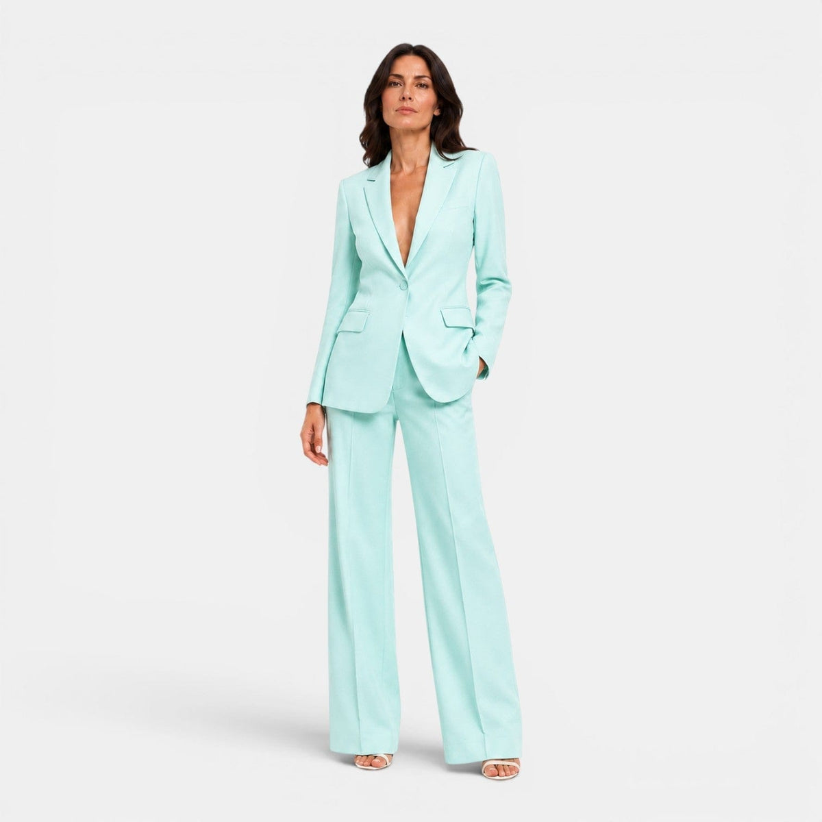 Tailleur Donna con Blazer e Pantaloni Larghi da Ufficio